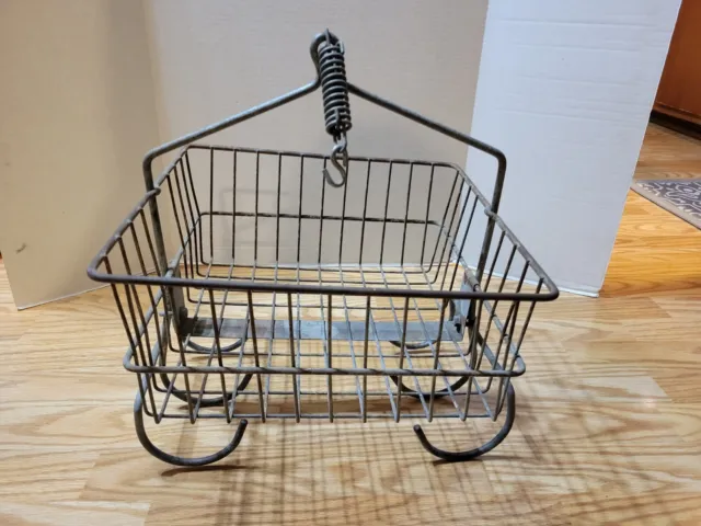 Vintage Coal Miner's Wire Metal Basket with Hooks Industrial Antique STURDY