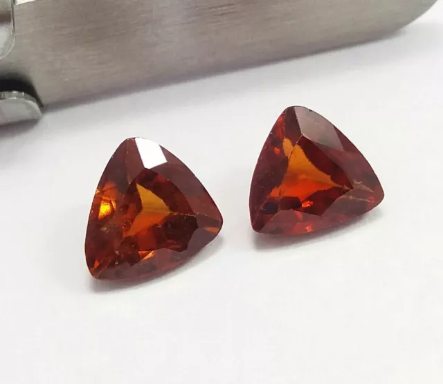 4.02 Ct Natural Trillion Cut Hessonite Granate Encantador par de gemas...