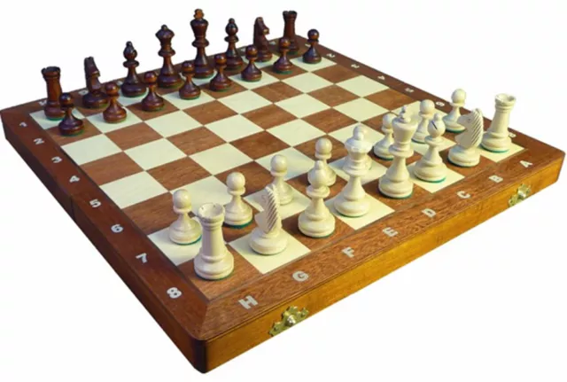 Schach; Turnier - Schachspiel Staunton Nr. 3, Schachbrett 35x35 cm KH 65 mm Holz