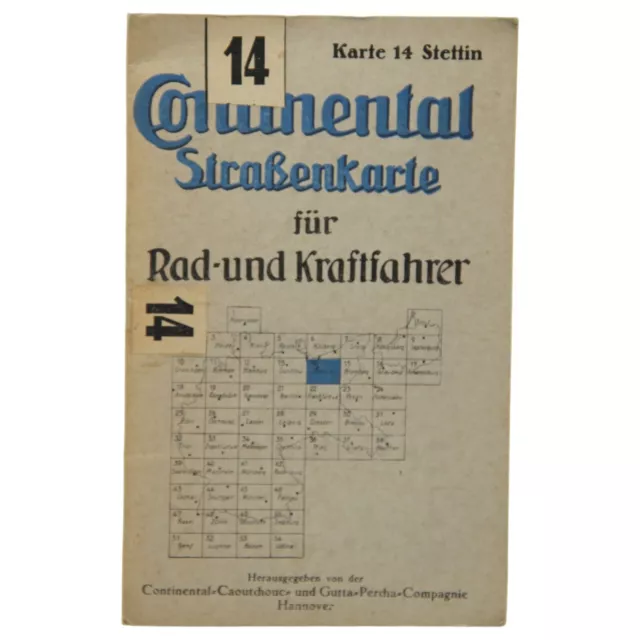 Continental Straßenkarte für Rad- und Kradfahrer orig. Karte 14 Stettin ca. 1930