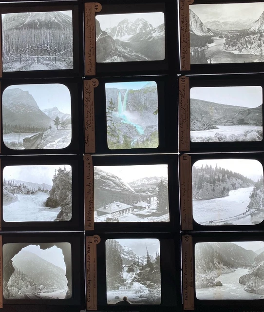 Glass Magic Lantern 12 Slides Canada Rockies 1920s, Paradise Valley, Hot Springs