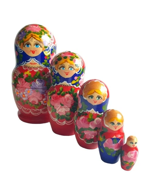Matroschka Babuschka Puppen Holz 5er Set Russland Vintage Handbemalt 18cm