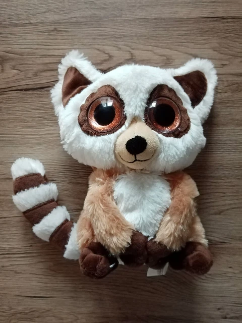 Doudou Peluche Lemurien Marron Blanc Yeux Brillant Fizzy