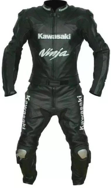 Kawasaki black ninja Leather Motorcycle Race Suit Motorbike Riding Racing