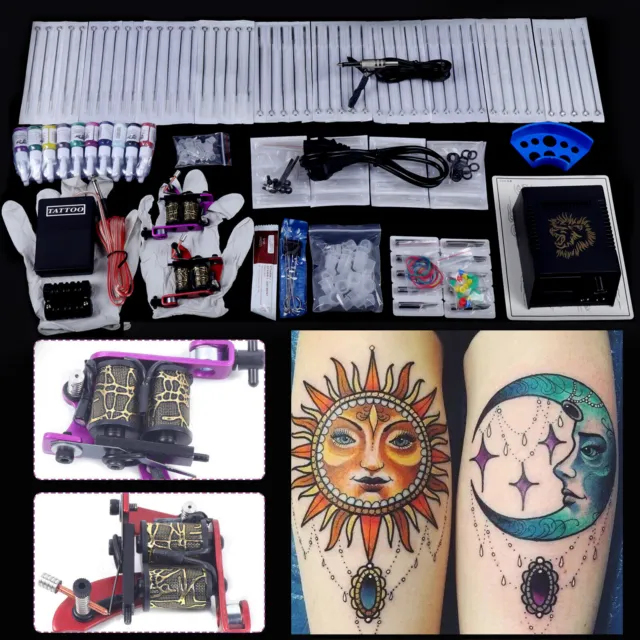 2 Tattoo Maschine Komplett Kit Versorgung 50 Stk Nadel 2O Inks Komplett Set NEU