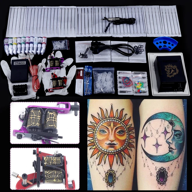2 Tattoo Maschine Komplett Kit Versorgung 50 Stk Nadel 2O Inks Komplett Set NEU