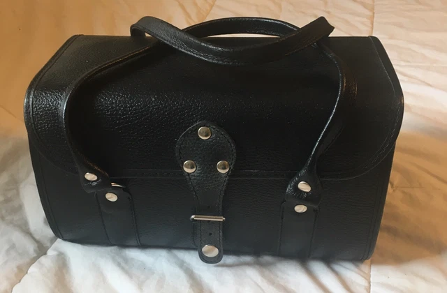 VINTAGE Made in Hungary Black Leather Doctor Bag-MINT