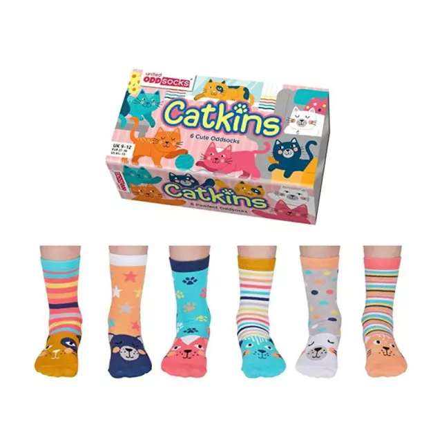 United Oddsocks Catkins 6 Oddly Coordinated Novelty Cat Kids Socks UK 9 - 12