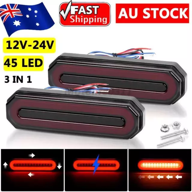 2X Tray Back Ute 45 LED Tail Lights Flowing Turn Signal Truck Trailer Rear Stop