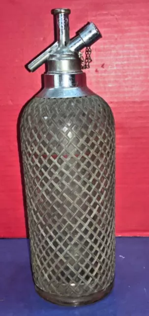 Vintage Sparklets Soda Siphon Seltzer Glass Wire Mesh Bar Water Bottle