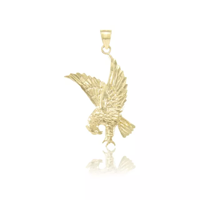 14K Solid Yellow Gold Eagle Pendant Flying Bird Dia Cut Necklace Charm Men Women