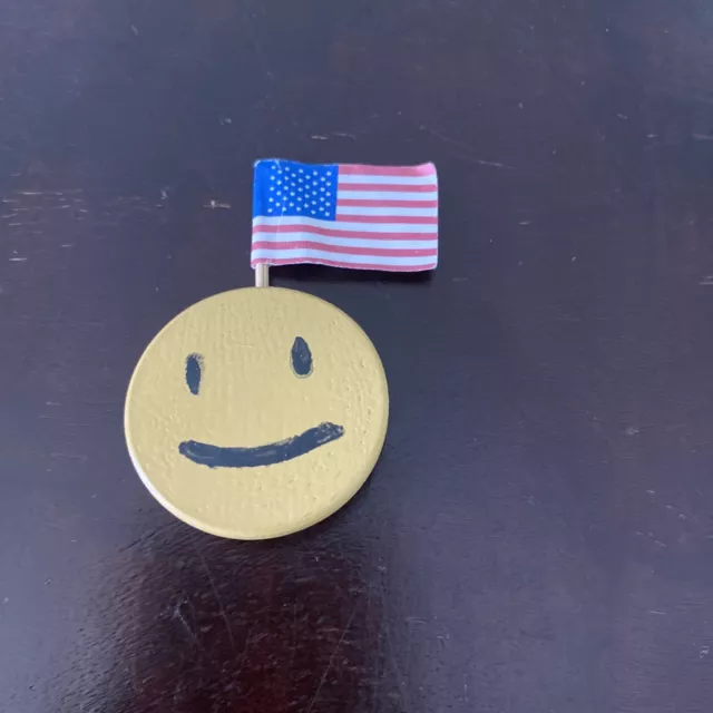 Button Smiley Face With USA Flag 1’ Hand Crafted