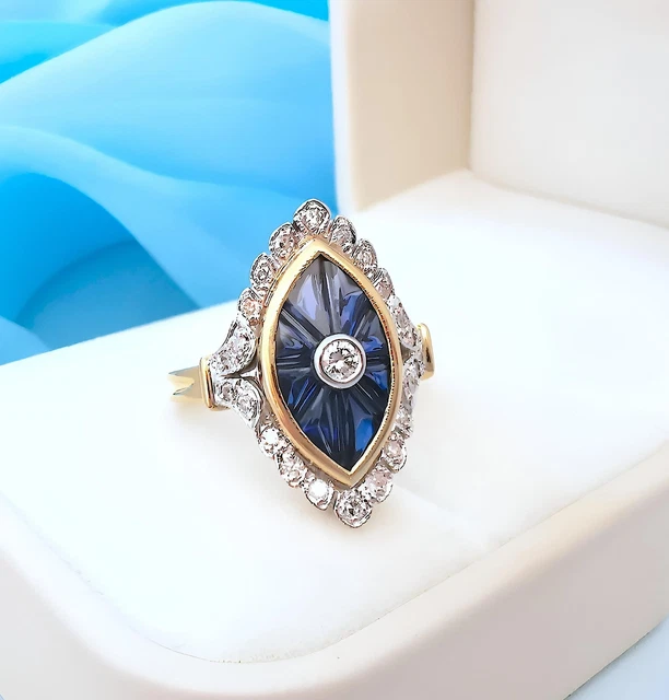 Bague Or Blanc 18 Carats Saphir Et Diamants Didier Guerin - Bijou Ancien, Occasion