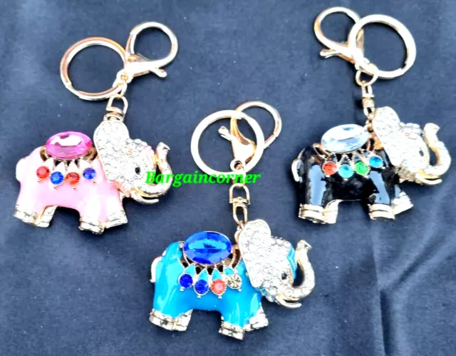 Keyring Elephant (N2) Crystal Snap Hook Rhinestone Bag Charm Gift 3D Keychain