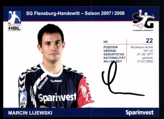 Marcin Lijewski Autogrammkarte SG Flensburg Handewitt 2007-08 + A 103343