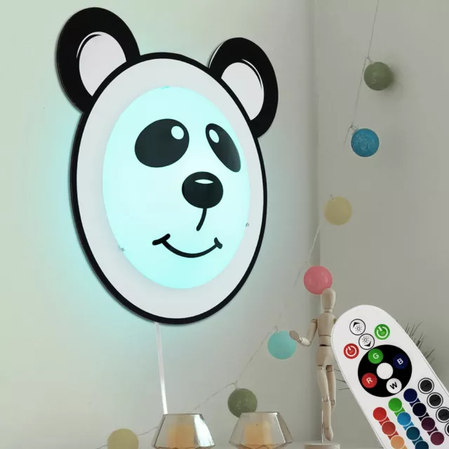 RGB LED Wand Lampe Glas Kinder Zimmer Fernbedienung Panda Design Dimmer Leuchte