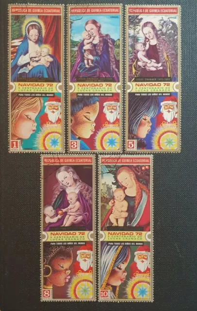 1972 EQUATORIAL GUINEA "CHRISTMAS PAINTINGS" PART SET, 5 VALUES Mi173-177 USED