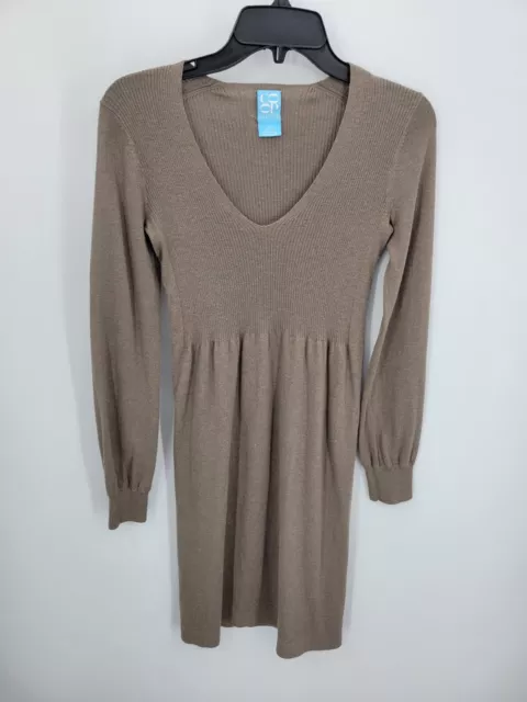 COOP Barneys New York Sweater Dress Womens XS Brown Silk Cashmere Long Sleeve