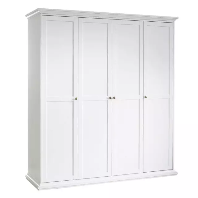 Paris 200Cm Tall Large Wide Country Style Wardrobe With 4 Doors In White