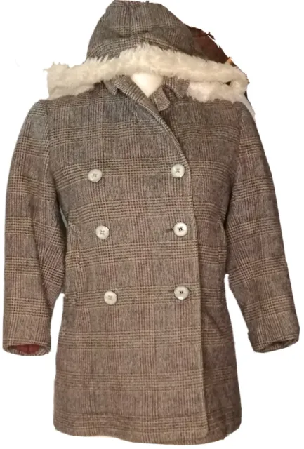 vintage ancien manteau veste blouson femme année 60 en laine gris capuche T S