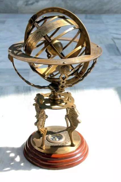 Brass Tabletop Armillary Nautical Sphere Globes Antique 18" inch Large Engraved