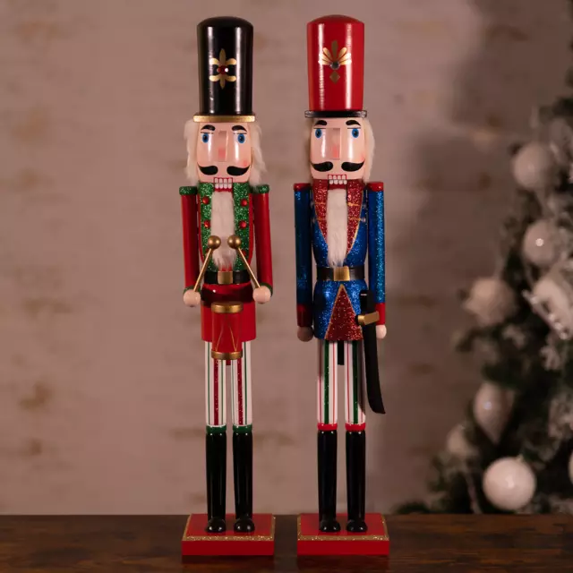 Christmas Jumbo Nutcracker Wooden Traditional Ornament Figure Red Blue Xmas