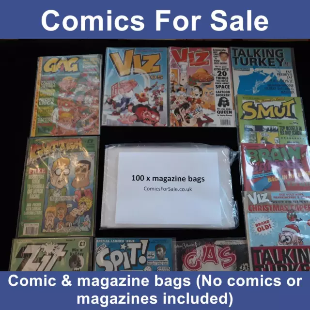 100 x comic magazine bags to fit Gutter Smut Spit! Electric Soup (LOT#8680)