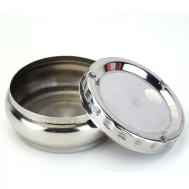 Silver Stainless Steel Round Cigarette Lidded Ashtray Portable Windproof Ashtray 2
