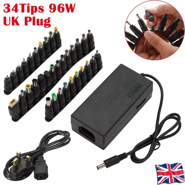 34 Tips Heads Universal Adapter AC DC Power Supply Charger Multi Laptop Notebook