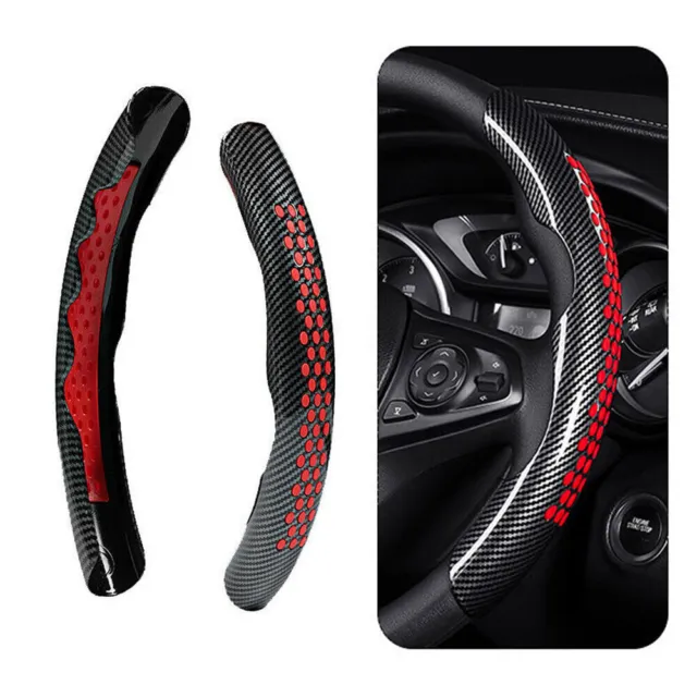 Booster Cover NonSlip Accessory Universal Red 2X Carbon Fiber Car Steering Wheel
