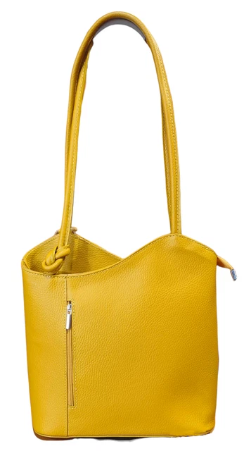 Sac à main en cuir véritable porté épaule convertible sac à dos coloris Jaune