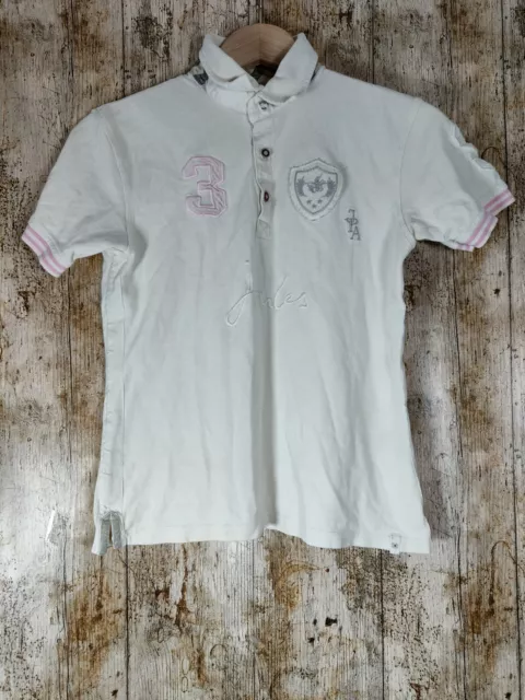 Joules Polo Shirt White Pink Girls Teens Womens Size S/10 (0666)