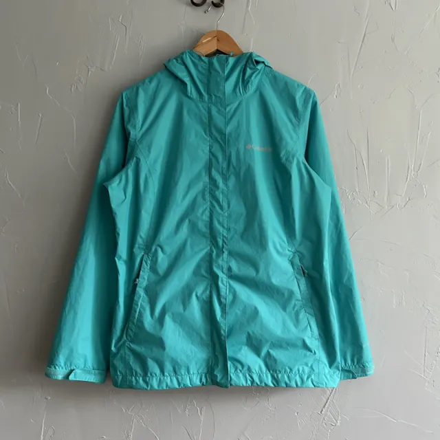 Columbia Women’s Rain Jacket Hooded Packable Nylon Waterproof Turquoise M
