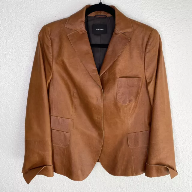 Akris Jacket Womens 12 Lamb Nappa Leather Blazer Brown Business Career Designer