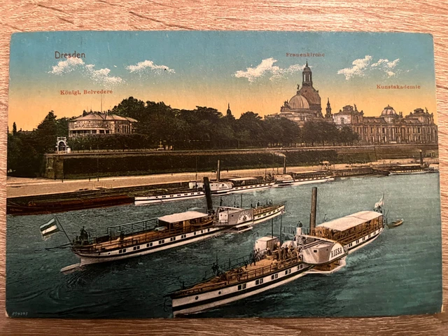 alte Postkarte, Elbe-Raddampfer, Altstadt Dresden 