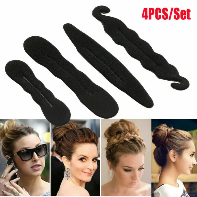 4x Magic Hair Styling Donut Former Foam Twist Sponge DIY Tool Bun Ponytail Maker