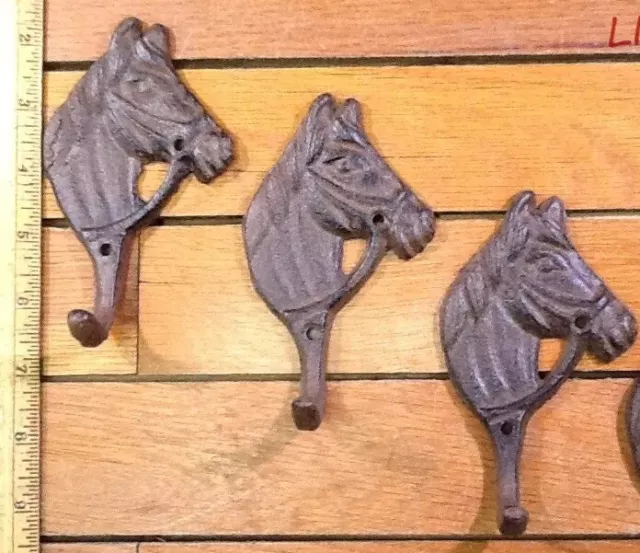 set of 3 Horse Hooks Coat Hat Wall Western Barn Tack Leash Rustic cast iron