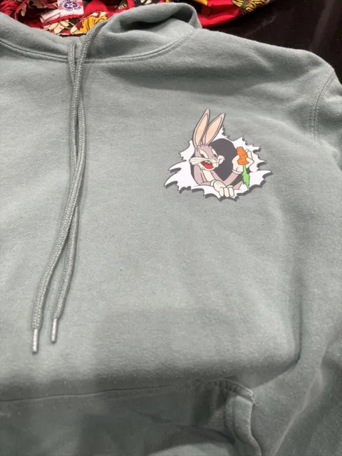 Vintage Looney Tunes Hoodie Sweatshirt Bugs Bunny Color Green Size S