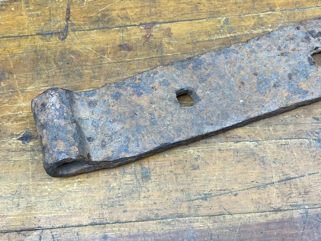 Antique 21"L Iron Strap Hinge w/ Lollipop Hook Tip, Hand Forged Door Hardware 3