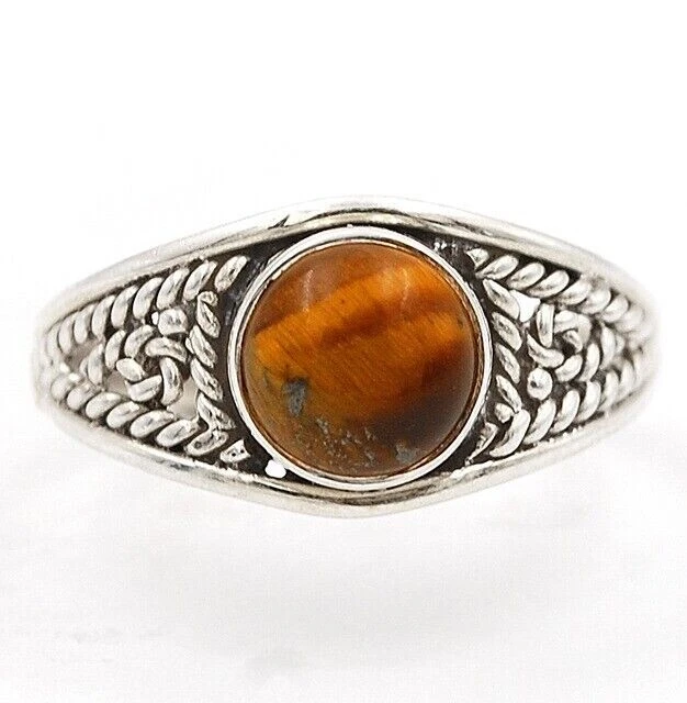 Natural Tiger Eye 925 Solid Sterling Silver Ring Jewelry Sz 7 K9-2