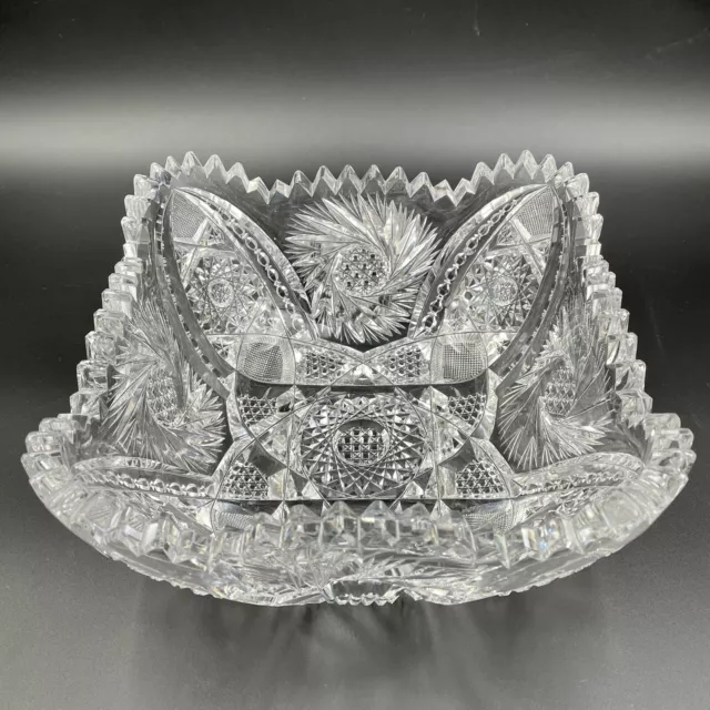 American Brilliant Period Square Cut Glass Bowl 8”