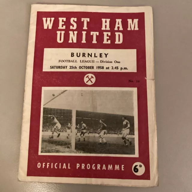 1958/9 West Ham Utd v Burnley 25 October 1958 Division 1 Brown McIlroy Adamson