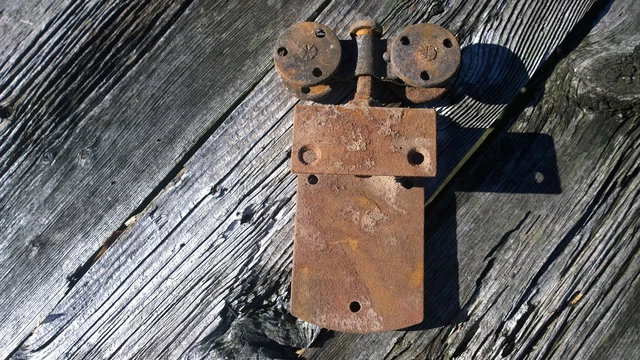 VINTAGE METAL POCKET BARN DOOR HARDWARE antique replacement part three hole whee