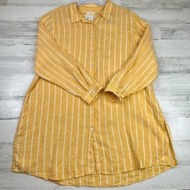 CC California Linen Shirt Womens Sz 1X Striped Roll Tab Long Sleeve Button-up