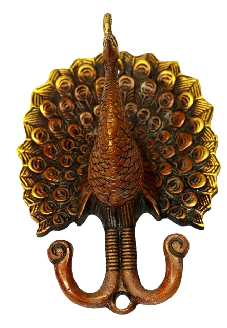 Dancing Peacock Shape Vintage Style Handmade Brass Towel Cloth Wall Hanger Hook