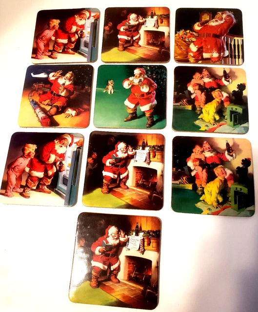 LOT OF 10 VINTAGE COCA COLA SANTA CHRISTMAS COASTERs CORK BACK