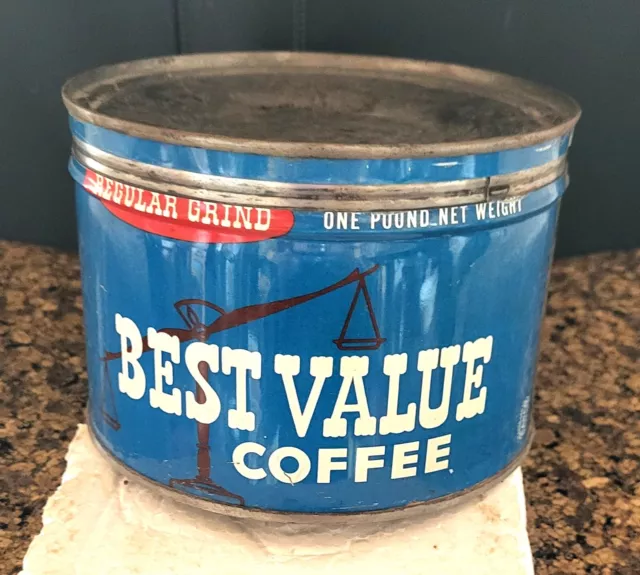 BEST VALUE Coffee Cleveland scale ORIGINAL LID  1 lb. grocery store key wind tin