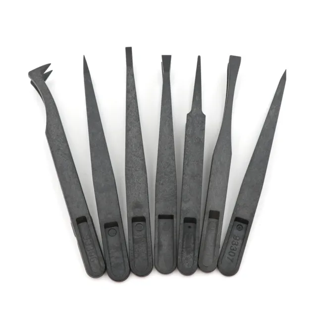 7 X Tweezers Set Antistatic Hard Plastic Repair Tool Black J.jh 2