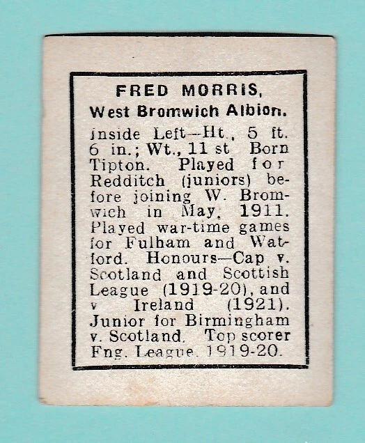 West Bromwich Albion F.c. - Footballer - Fred Morris - D. C.  Thomson  -  C 1930 2