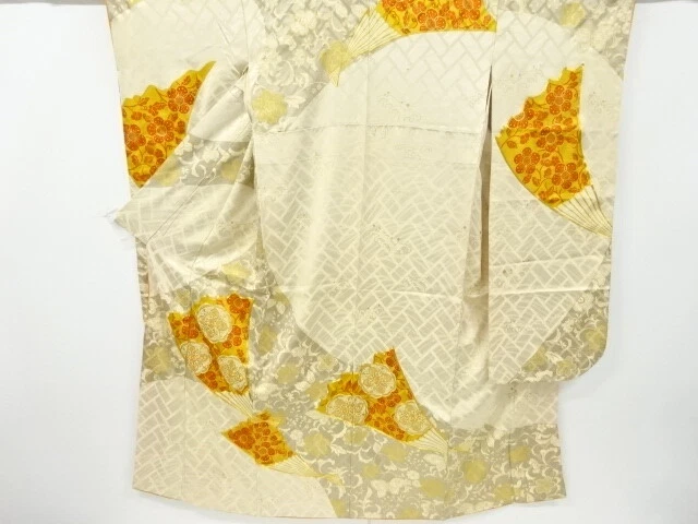 6867628: Japanese Kimono / Antique Furisode / Embroidery / Fan & Floral Arab
